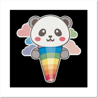 Cute Kawaii Panda Pride with rainbow ice con Posters and Art